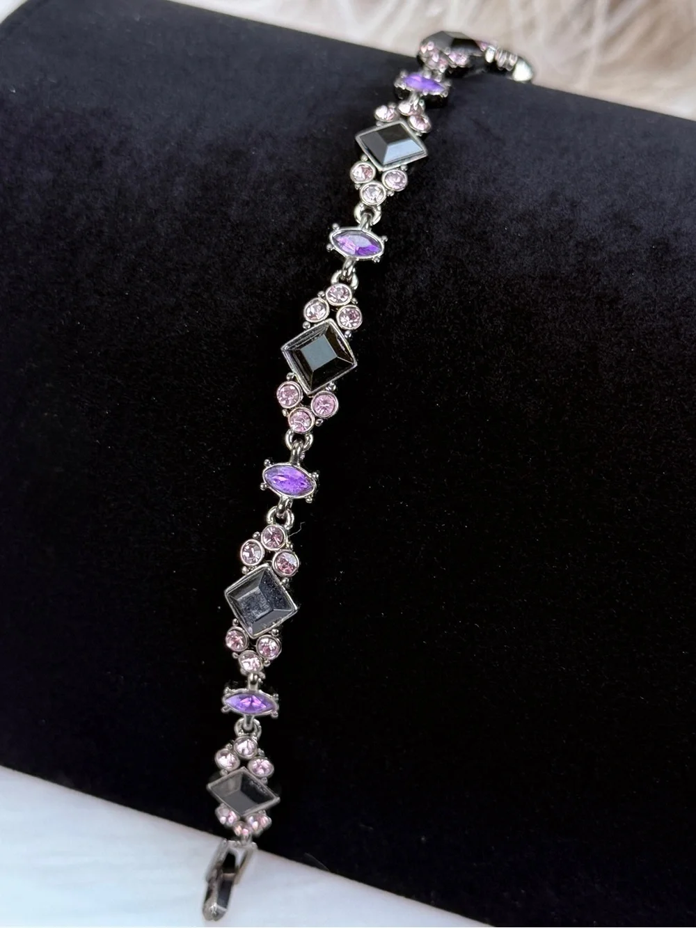 Elegant Black Gunmetal Pink Purple Crystal Bracelet